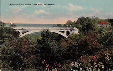 Postcard Concrete Foot Bridge Lake Park Milwaukee WI  picture