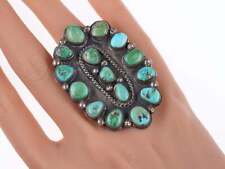 Sz7  30's-40's Large Vintage Navajo silver and turquoise cluster ring picture