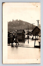 RPPC Unusual Mountain Town Girls Children After Rain Flood? Real Photo Postcard picture