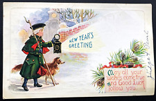 1902 Antique Postcard New Year's Greeting Good Luck Postmarked Card Ephemera picture