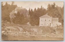RPPC Ocean Point Maine Water Front Home Large Boulder Cliff 1913 ME Postcard B33 picture
