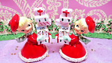 Vtg 1959 Holt Howard Christmas Shopper Girls w/ GIFTS Presents Candle Holders picture