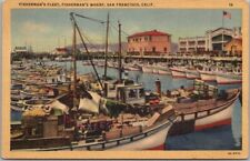 SAN FRANCISCO, California Postcard FISHERMAN'S WHARF Fishing Boats / Linen 1950 picture