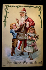 Red Robe~Santa Claus with Children~-Antique~EAS German~Christmas Postcard~k177 picture