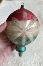 ANTIQUE BLOWN GLASS  German Red White Blue Drop Mica CHRISTMAS ORNAMENT c 1900 picture
