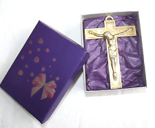Vintage Bronze Crucifix FRANCE In Hoc Signo Vinces Inscription w/Gift Box Fine picture