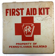 Vintage Pennsylvania Railroad ( PRR ) First Aid Kit in Metal Case w/ Supplies picture
