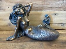 Mermaid Figurine Brushed Bronze Color On Resin, 12