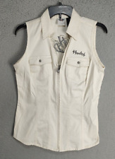 Harley Davidson Vest Womens Small 4 6 White Canvis Embroidered Rhinestone Ladies picture