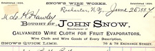 1884 ROCHESTER NY JOHN SNOW GALVANIZED WIRE CLOTH WORKS  BILLHEAD INVOICE Z1758 picture