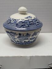Vintage Blue Willow Churchill England Round Covered Sugar Bowl with Lid EUC picture
