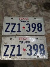 Two pair Vintage 1990s Texas Truck License Plate Tag ZZ1 398 picture