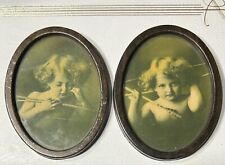 Antique 1897 Cupid Asleep & Cupid Awake-Oval Framed Photos M B Parkinson picture