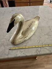 Vintage White Wooden Swan decoy Signed NK acures-carved painted 16” X 12” picture