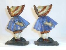 Antique Hubley Cast Iron Sunbonnet Sue Bookends Girl in Blue Dress Stamped 72 picture