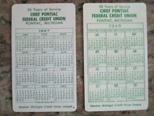 2 Vintage CHIEF PONTIAC FEDERAL CREDIT UNION of Pontiac MI Pocket Calendars-E8N  picture
