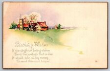 Birthday Wishes~Poem~Art Deco Village By The Sea~Gold Edge~Stecher 928A~1924 PC picture
