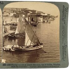 Tiberias Palestine Fishing Boats Stereoview c1900 Sea Galilee Israel Photo A2077 picture