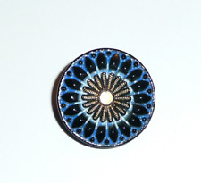 Pretty Vintage Czech Glass Button - Navy Blue & Gold Shank Button - Flower 7/8