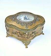 Antique 19th C Franch Bronze Jewerly Box with Cherubs Miniature Pastoral Scen picture