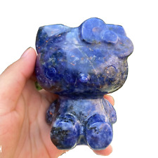 1.2LB 3.5'' Natural Sodalite Hello Kitty Cat Quartz Crystal Blue Statue Carved picture