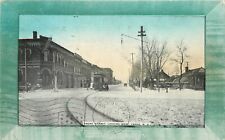 1909 North Dakota Fargo Green Border Trolley Front Street Postcard 22-11709 picture