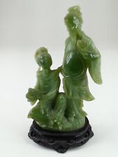 Vintage Asian Green Resin Figurine Wood Base 10 Inch Woman And Man  Couple picture
