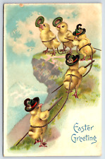 Easter Greetings Chicks with Hats Vintage Postcard picture