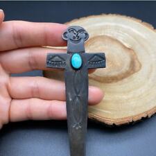 Vintage Navajo Native Turquoise Hand Stamped Silver Letter Opener Knife picture