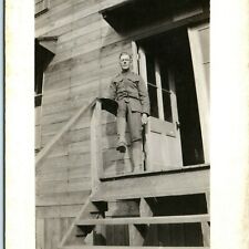 c1910s WWI Era Military Soldier Photo Postcard Walking to Stairs Army USMC A3 picture