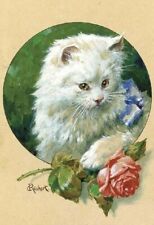 Art Oil painting nice animal Cat-and-Rose-Carl-Reichert hand painted art picture