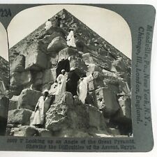 Climbing Great Giza Pyramid Stereoview 1920s Cairo Egypt Step Ascent Photo A2226 picture