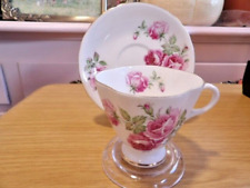 CLARENCE Bone China Pink Roses Floral Teacup & Saucer England Numbered picture
