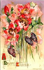 Vintage Schmucker Winsch Flower Girl, Love, Butterfly Antique Easter Postcard picture