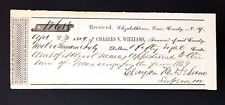 1869 Charles N. Williams Treasurer  Elizabethtown Essex County NY Check Receipt picture