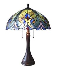 22” Tiffany Style Stained Glass Table Lamp Double lit accent reading picture