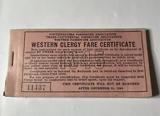 Vintage Western Clergy Fare Certificate 1945 Railroad Passenger Train Booklet picture