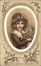 Easter Pretty Little Girl Peace Lily Border Ser. 680/3 c1910 Vintage Postcard picture