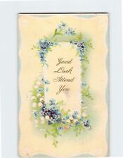Postcard Good Luck Attend You with Flowers Embossed Art Print picture