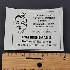 Vtg 1947 Print Ad Tom Breneman's Hollywood Restaurant MINI AD Dancing Breakfast picture