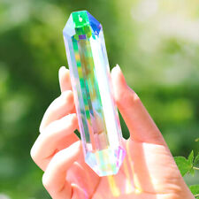 2PC 120MM Aurora Feng Shui Faceted Double Pointed Crystal Prism Suncatcher Decor picture