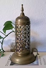 Vintage Turkish Brass Candlestick Lantern with Drip Tray Handle Rustic Patina  picture