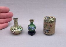 Trio Lot of Antique Chinese Miniature Cloisonné Pieces - Vases & Box picture