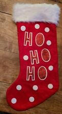 EXTRA LARGE Christmas Stocking HO HO HO Red White Polka Dots Glitter 25.5” picture