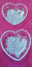 Pair of Clear Glass Scalloped Candy/Salad/Dessert Bowls w/Embossed Roses picture
