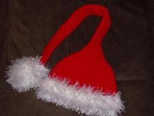 Vintage Christmas KNIT Long Tail STOCKING HAT Winter Crochet SANTA Cap with Pom picture