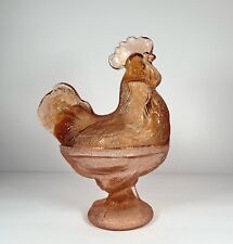 Vintage Westmoreland Peach Glass Standing Rooster Pedestal Nest Candy Dish Jar picture