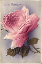 Love's Offering pink mauve rose embossed ~ c1910 picture