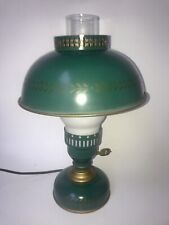 Vintage Green Metal Tole Ware Desk Light Lamp Shade Glass Chimney. 13x8” Nice picture