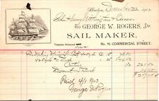 Nautical George Rogers Boston MA 1902 Billhead Sail Maker Schooner Withington picture